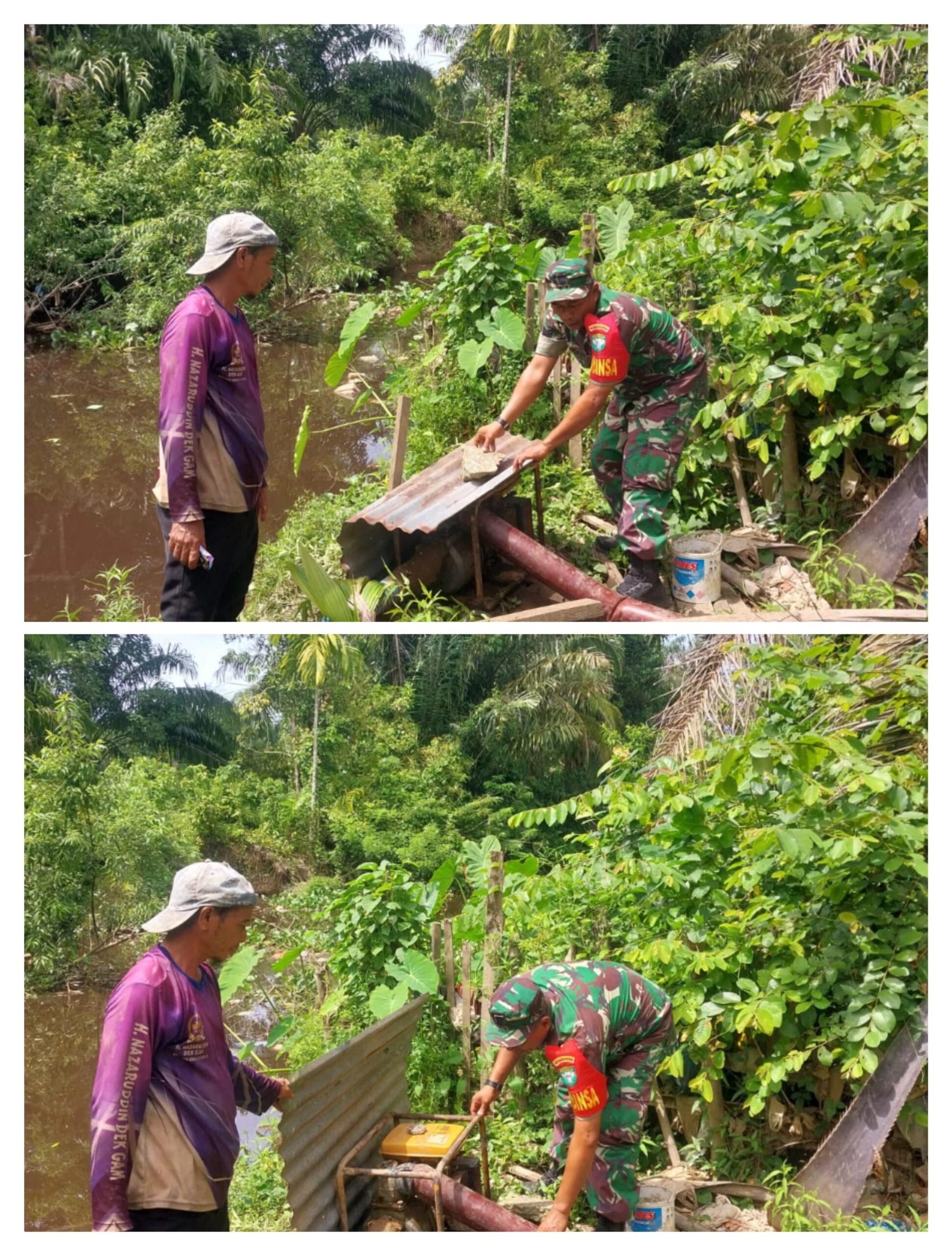 Babinsa Koramil 07/Johan pahlawan bantu warga desa mengalirkan air ke persawahan warga