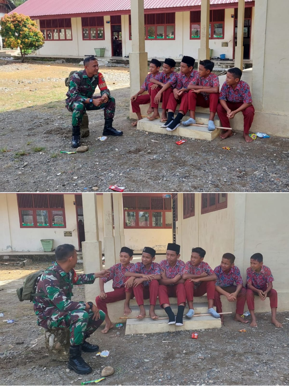 Babinsa Koramil 08/Arongan Lambalek Laksanakan Komsos Bersama Murid SD di Drien Rampak