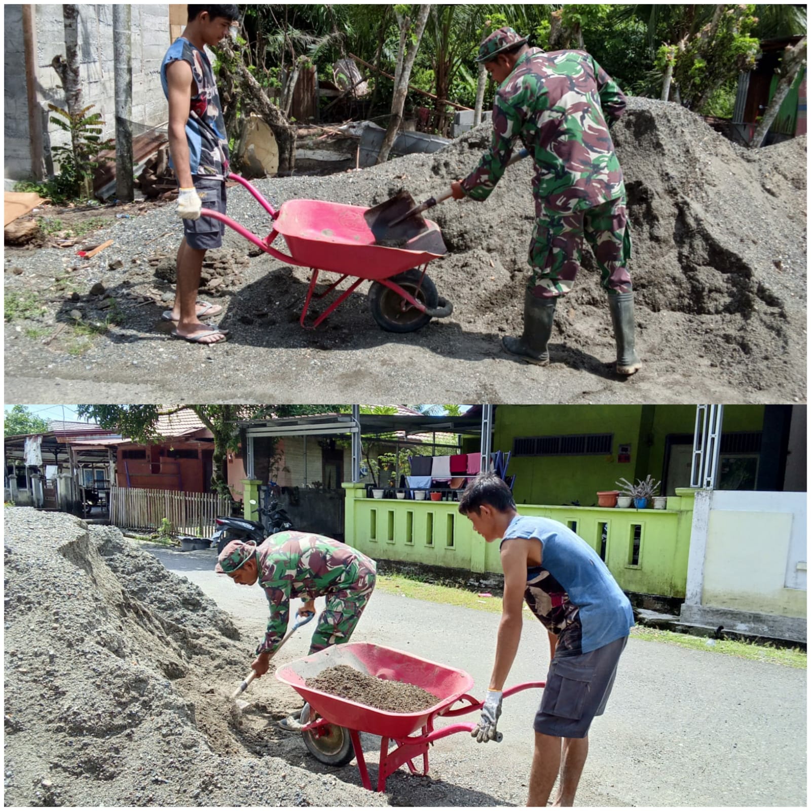 Babinsa Koramil 01/SM Laksanakan Karya Bhakti, Bantu Pembangunan Rumah