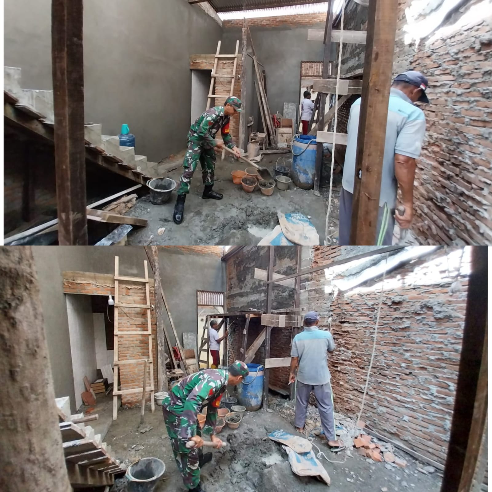 Aksi Nyata Babinsa Posramil 05/Pante Ceureumen, Bantu Warga Plester Dinding Rumah di Pante Ceureumen