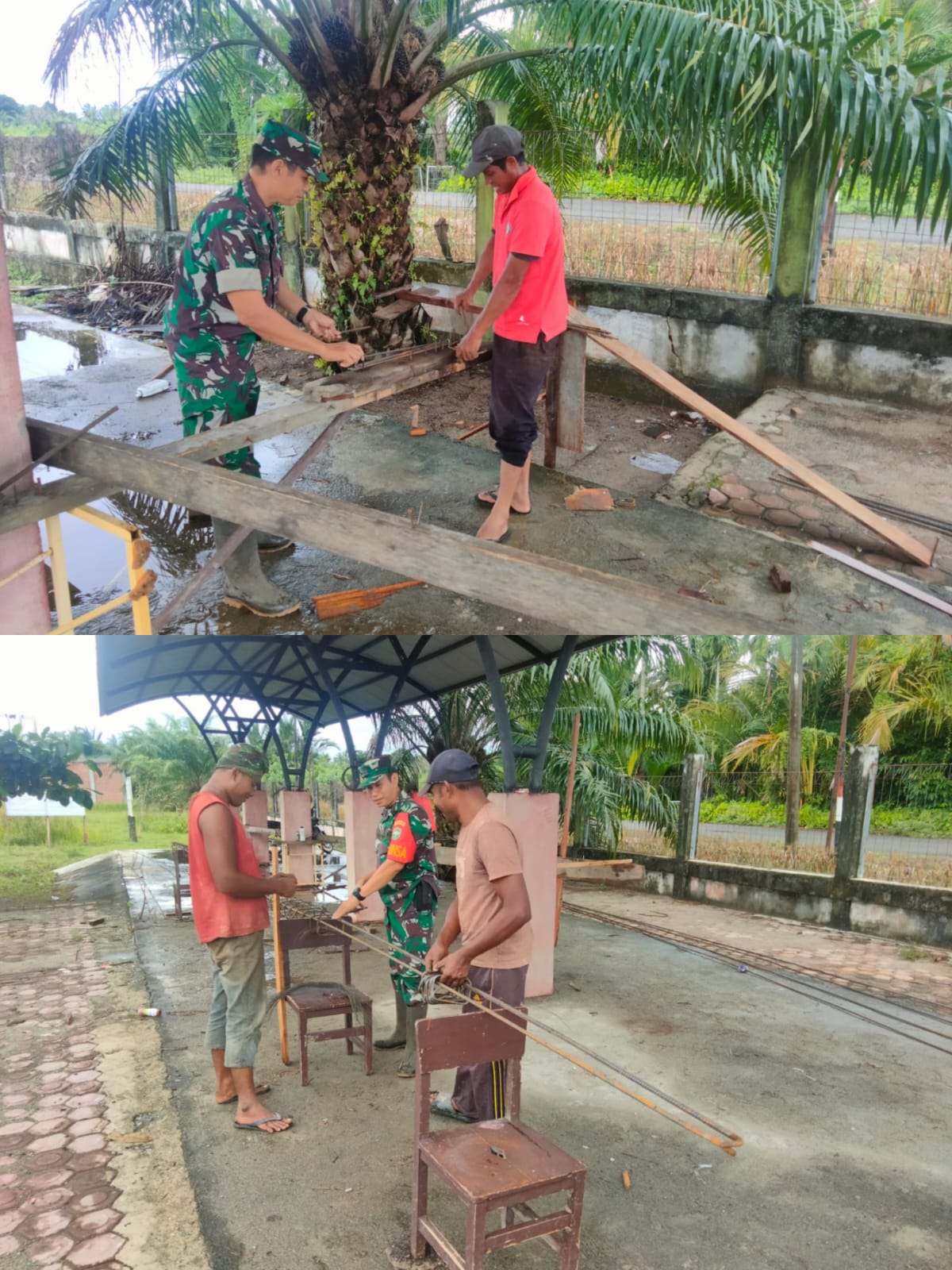 Babinsa Koramil 08/Arongan Lambalek Gotong Royong Bantu Warga Ikat Besi Tiang Pondasi Rumah di Desa Kubu