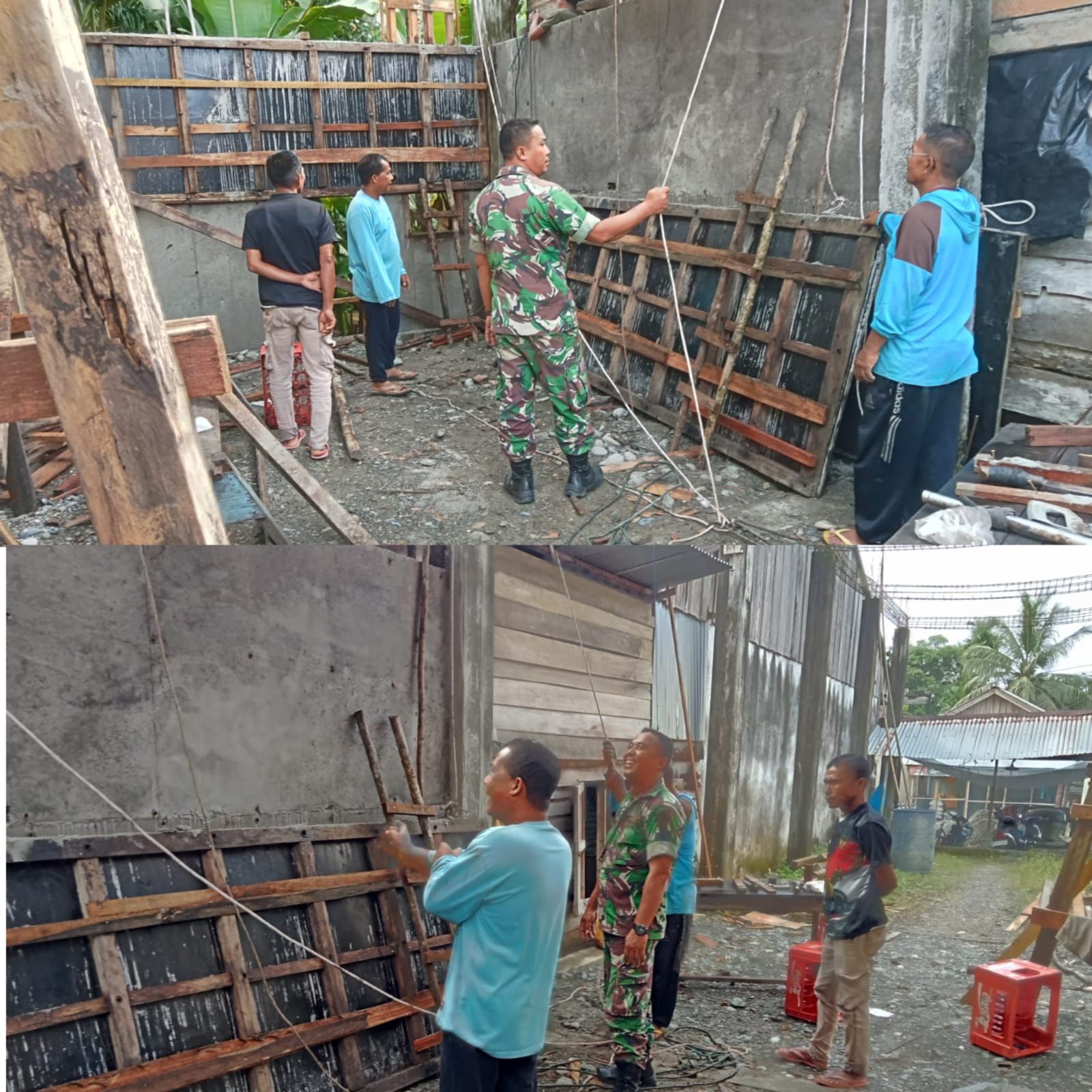 Semangat Gotong Royong, Babinsa Posramil 05/Pante Ceureumen Bantu Pembangunan Rumah Warga