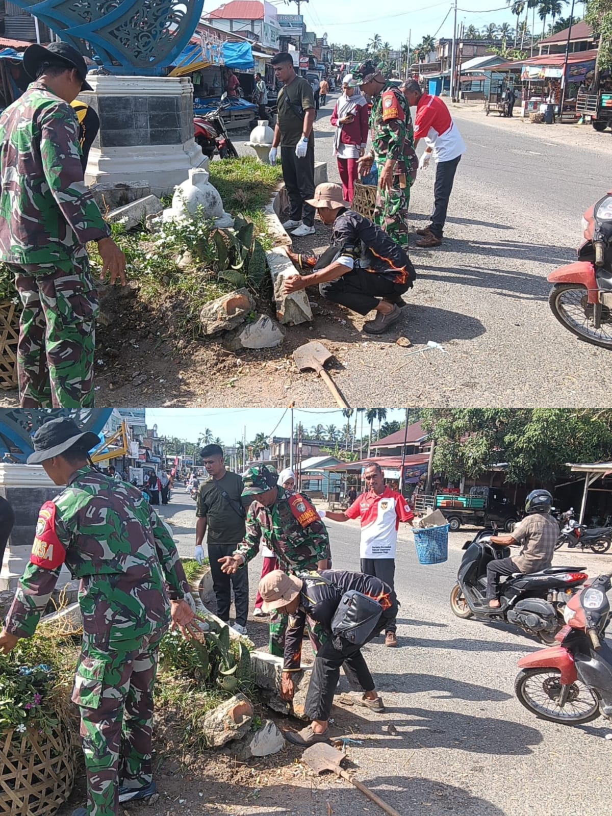 TNI-Polri dan Warga Gotong Royong Bersihkan Pasar Teupin Peuraho Jelang Iduladha