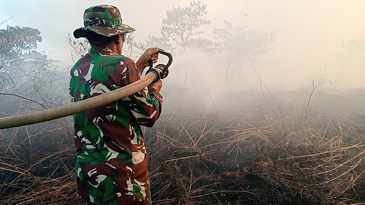 Di Tengah Asap dan Bara, Personel Kodim 0105/Aceh Barat Bersama Tim Gabungan Berjuang Padamkan Karhutla