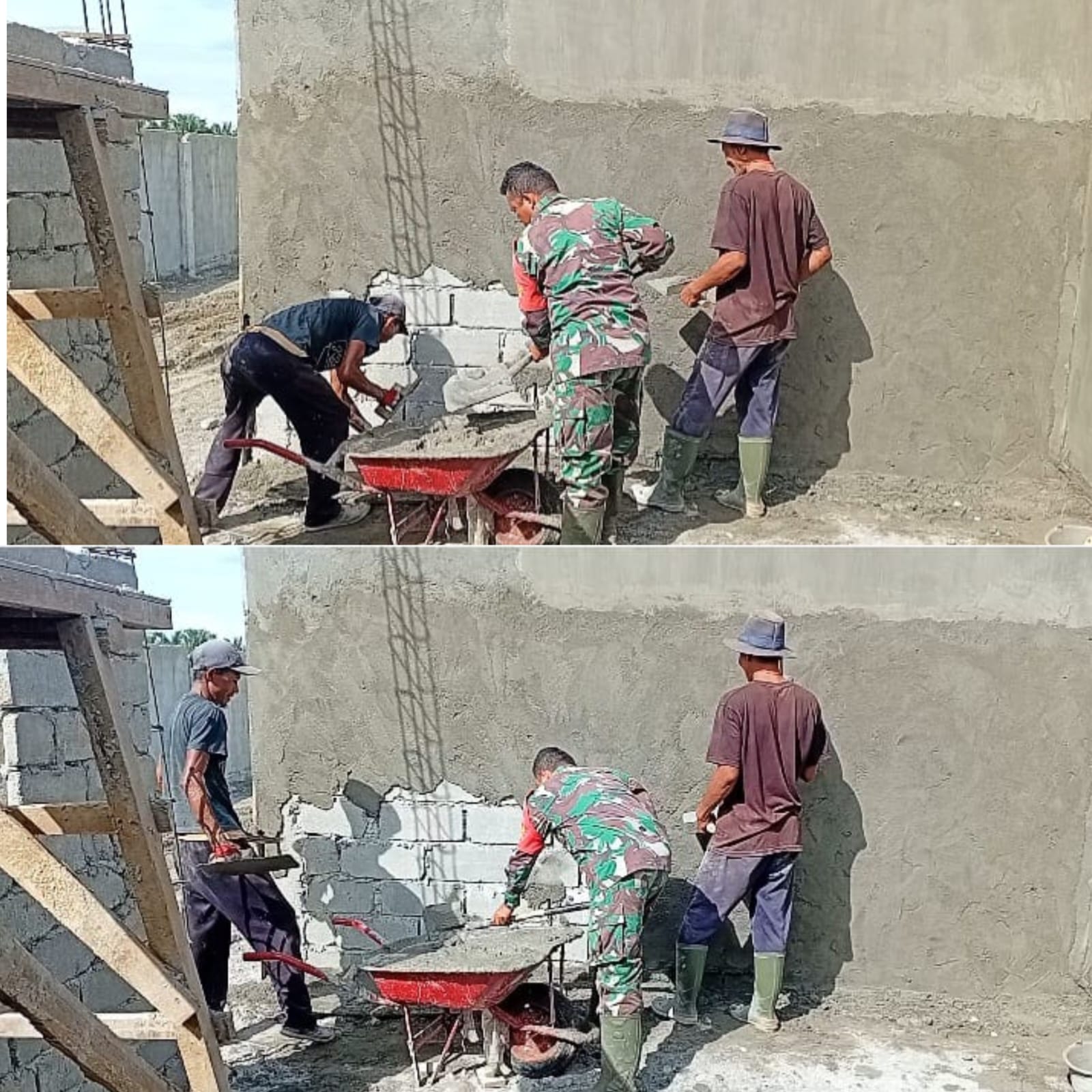 Babinsa Posramil 05/Pante Ceureumen Terus Laksanakan Gotong Royong Bantu Warga Memplester Rumah
