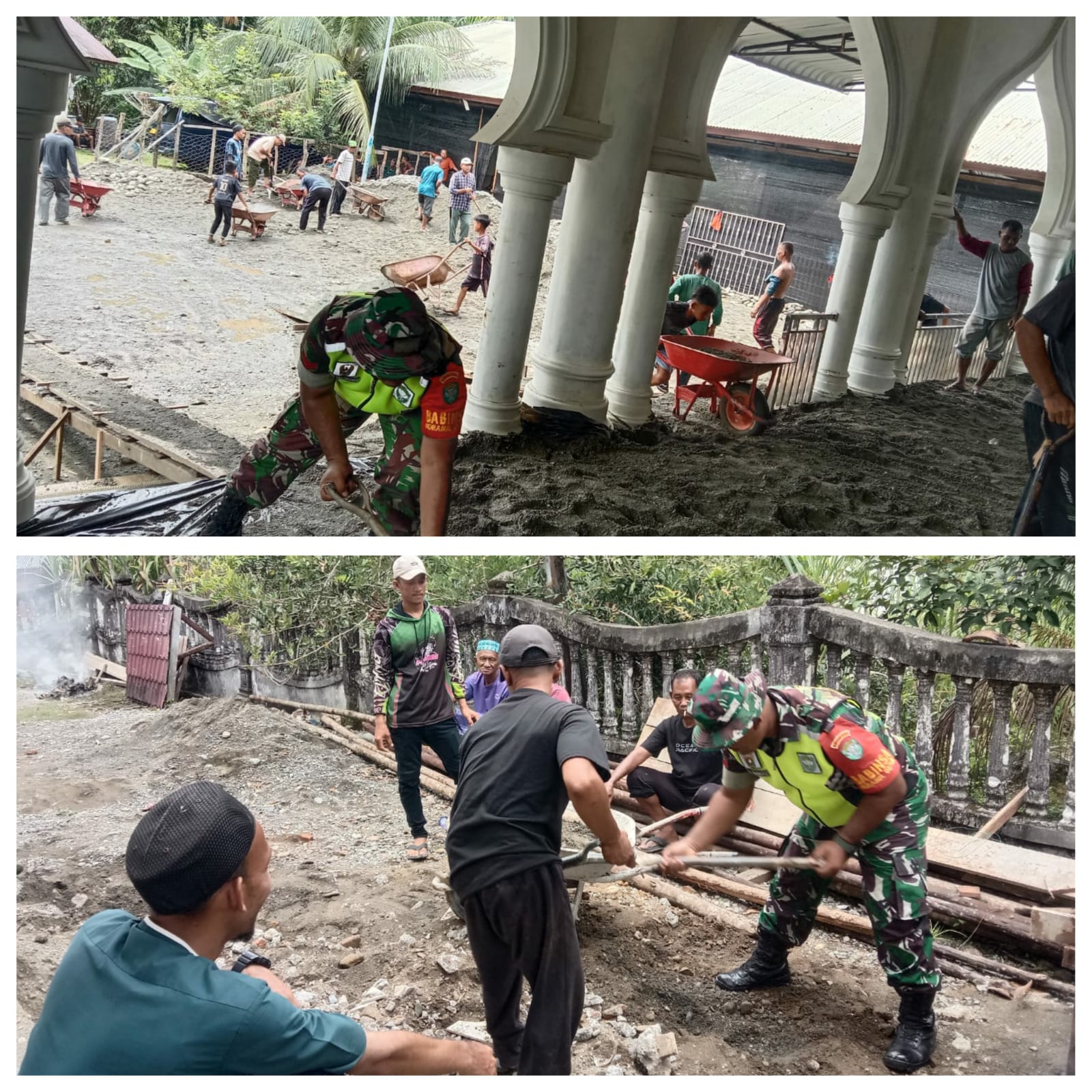 Wujud Nyata TNI Menunggal dengan Rakyat, Babinsa Koramil 01/SM Bantu Pembangunan Masjid di Desa Binaan