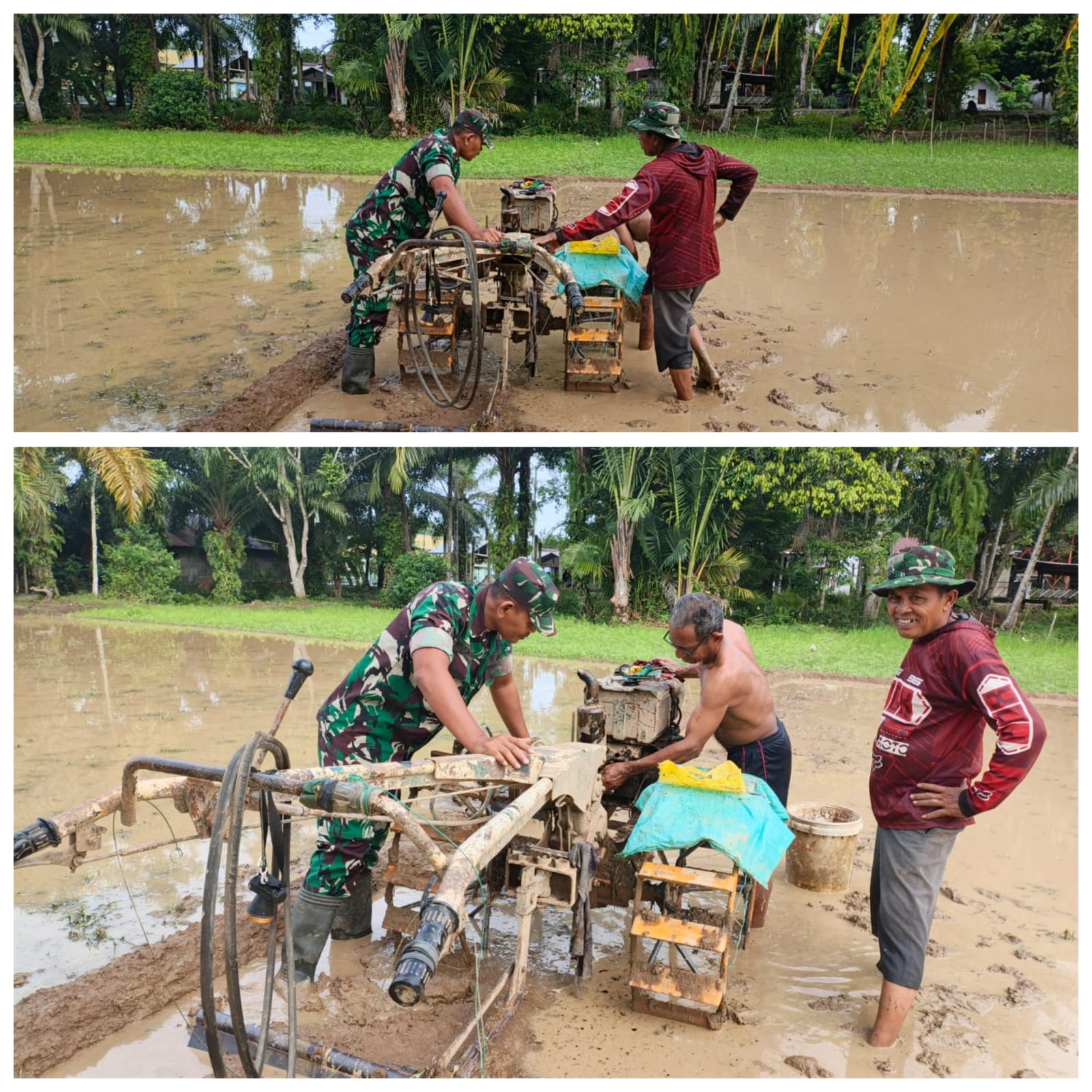‎Babinsa Woyla Barat Bantu Petani Perbaiki Traktor Rusak di Tengah Sawah, Wujud Kepedulian TNI kepada Masyarakat