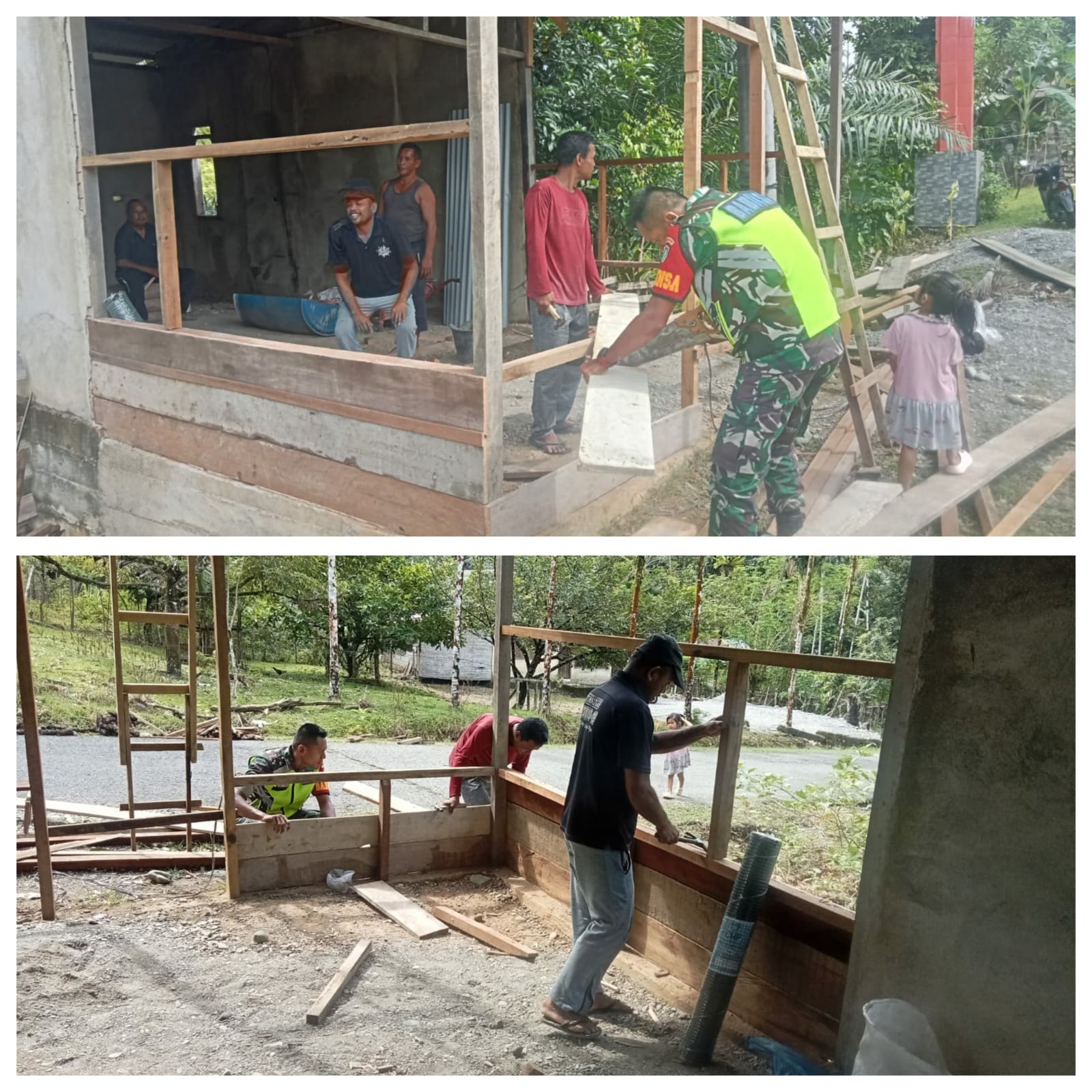 Semangat Kebersamaan, Babinsa Koramil 01/SM Bantu Warga Bangun Rumah