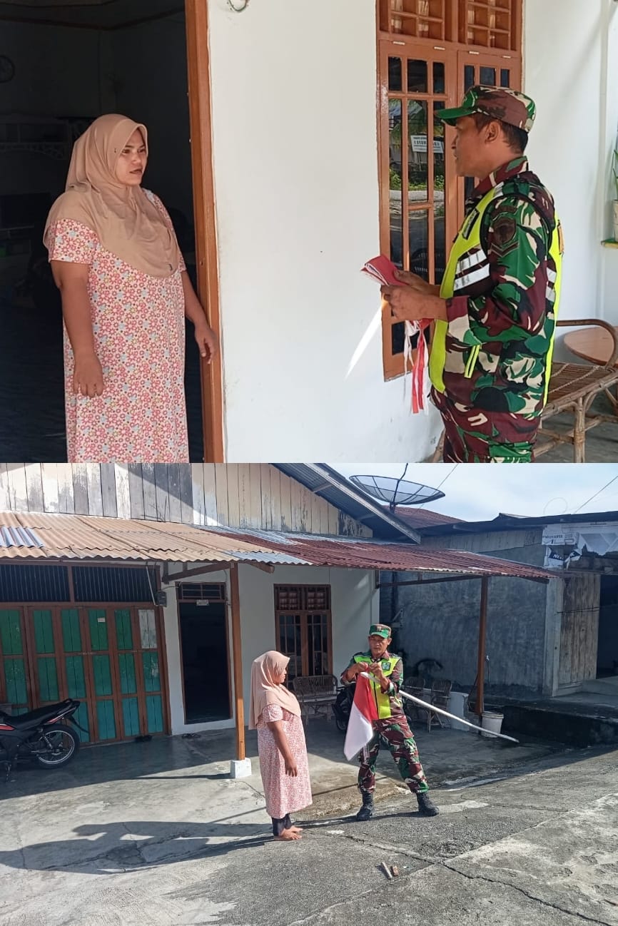 Door to Door, Langkah Babinsa Koramil 04/Meureubo Bantu Warga Pasang Bendera Merah Putih di Depan Rumah