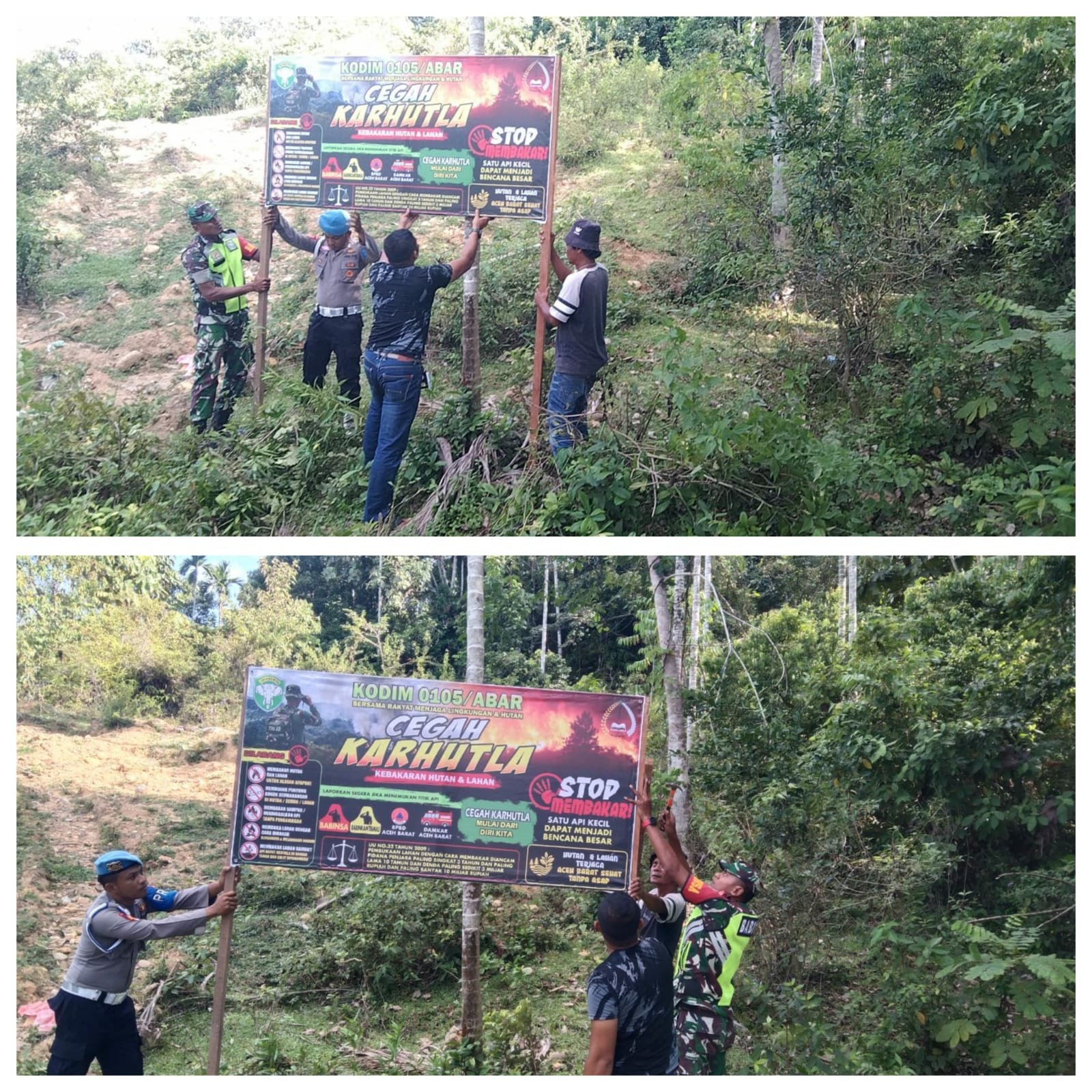 Cegah Karhutlah, Babinsa Koramil 01/SM Bersama Bhabinkamtibmas Ajak Masyarakat Selalu Waspada