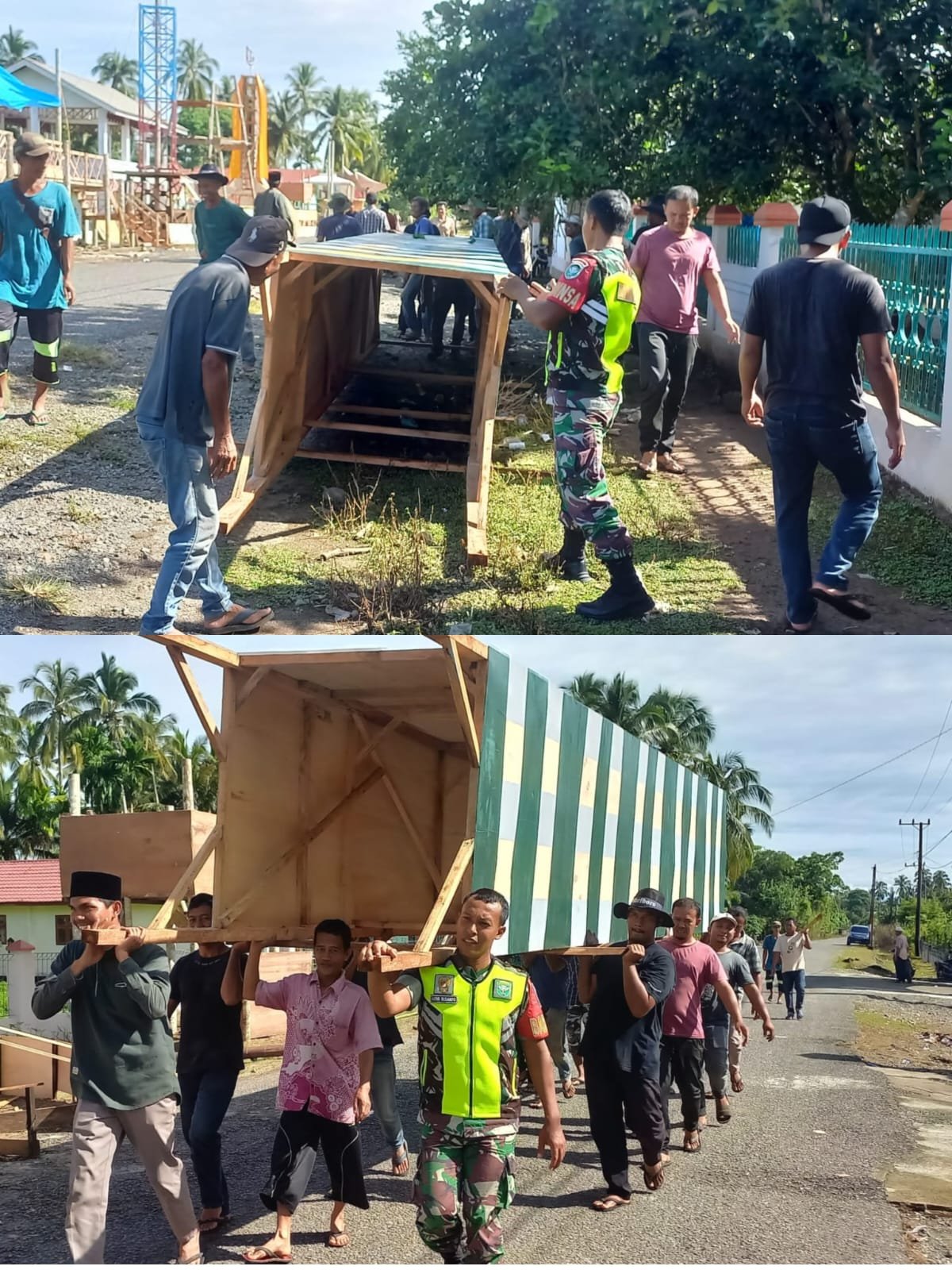 Babinsa Koramil 08/Arongan Lambalek Bersama Warga Bergotong Royong Menyambut Maulid Nabi
