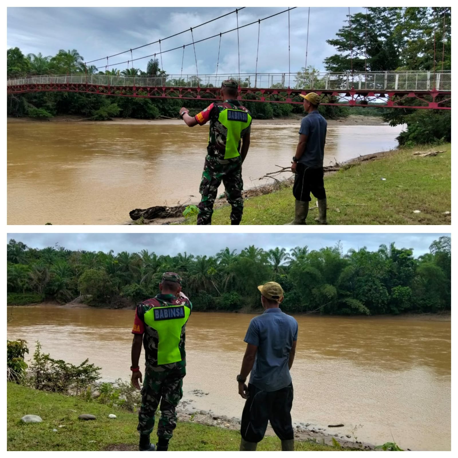 Peduli Keselamatan Warga, Babinsa Koramil 01/SM Dampingi Masyarakat Cek Ketinggian Air dan Kebersihan Sungai