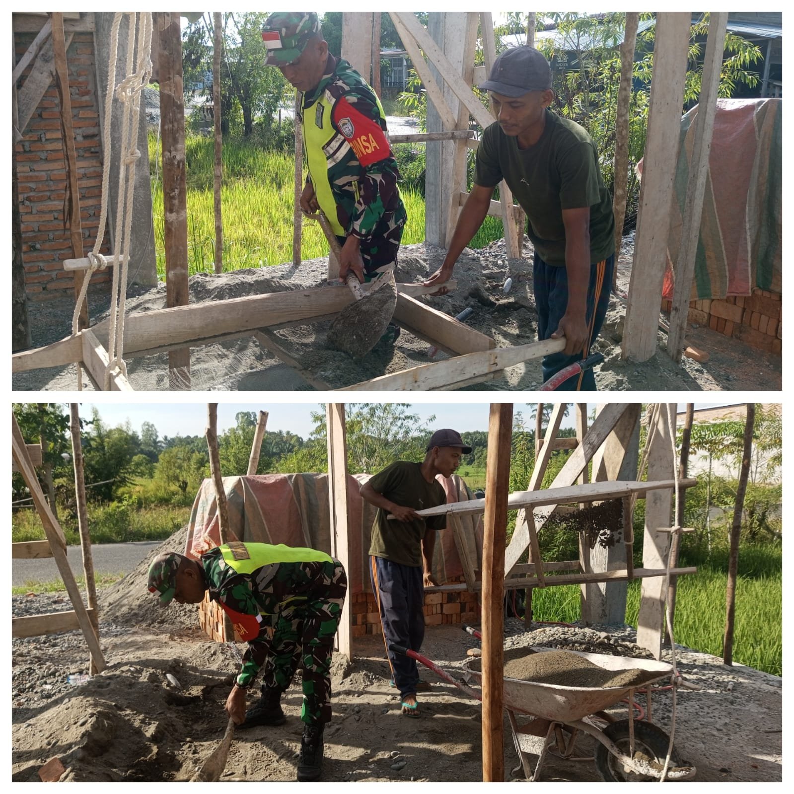 Babinsa Posramil 06/Bubon Bantu Warga Bangun Rumah di Desa Binaan
