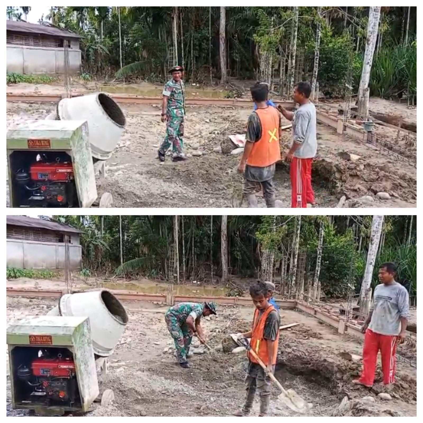 Wujud Nyata Kemanunggalan TNI dengan Rakyat, Babinsa Koramil 01/SM Bantu Warga Ngecor untuk bangun Rumah