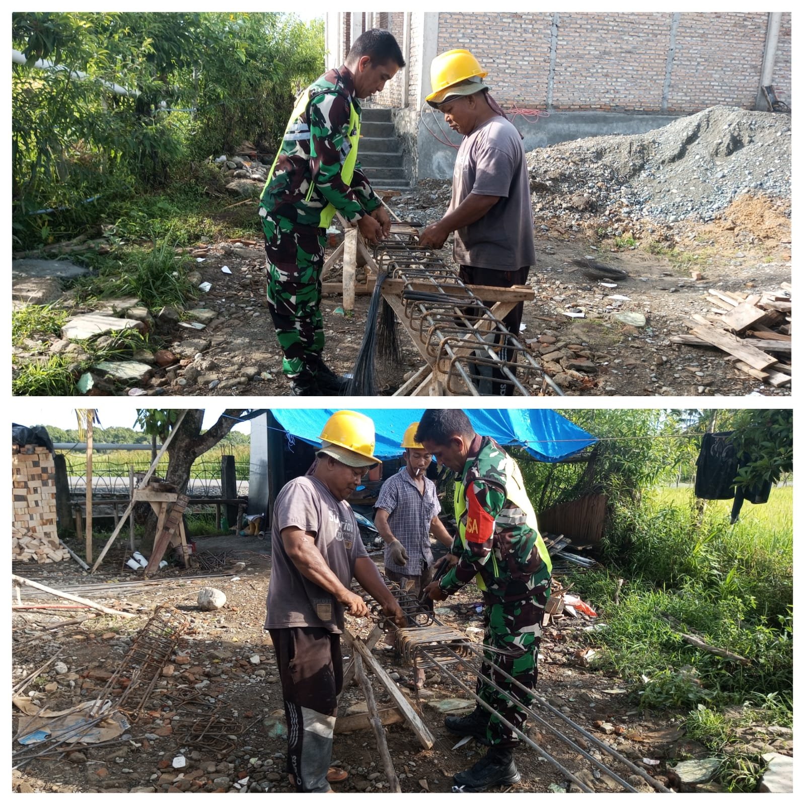 Babinsa Posramil 06 Bubon Lakukan Karya Bakti Bantu Warga Bagun Rumah
