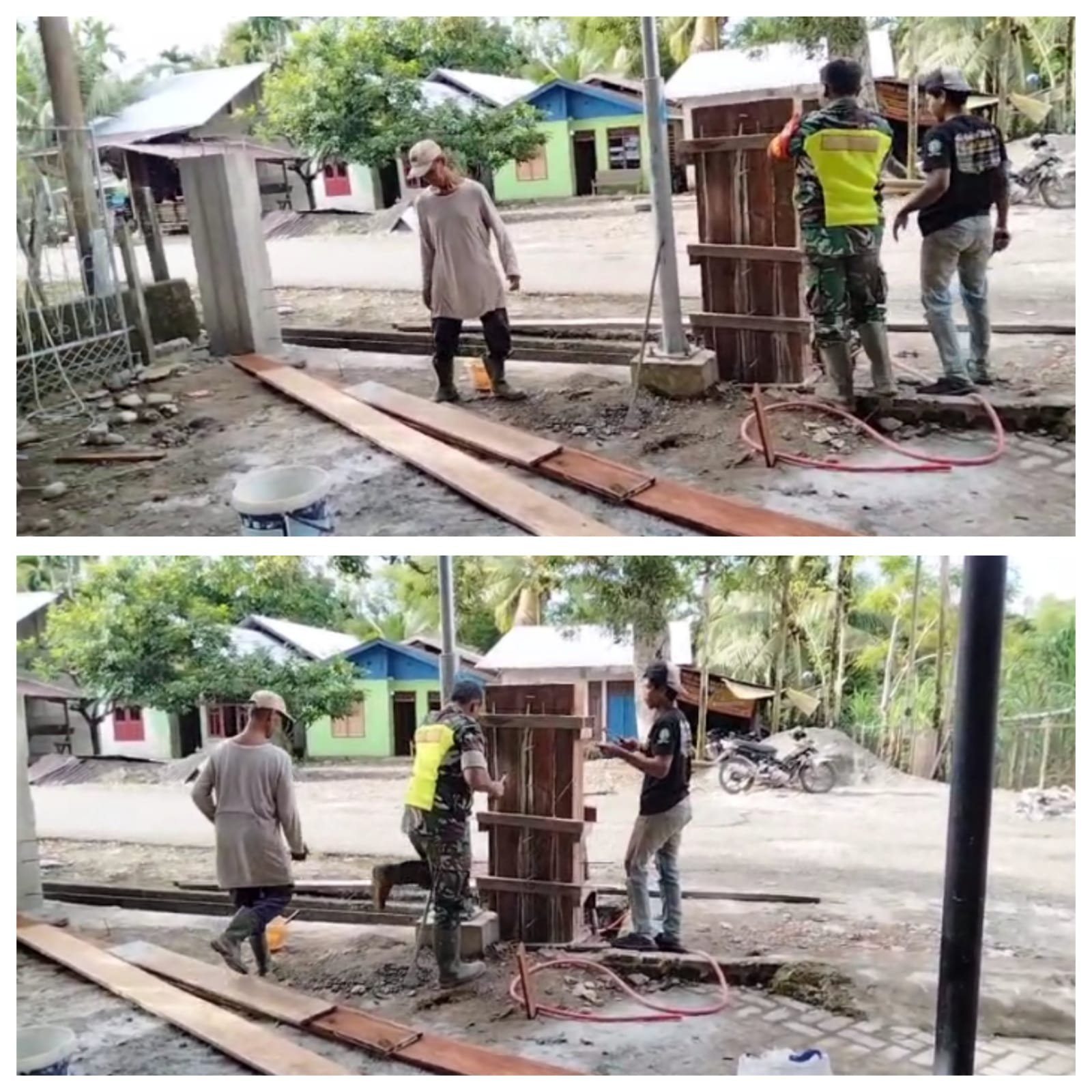 Gotong Royong Bersama Warga, Koptu Taufik Alhidayah Bantu Pembangunan Pagar di Desa Tanoh Merah