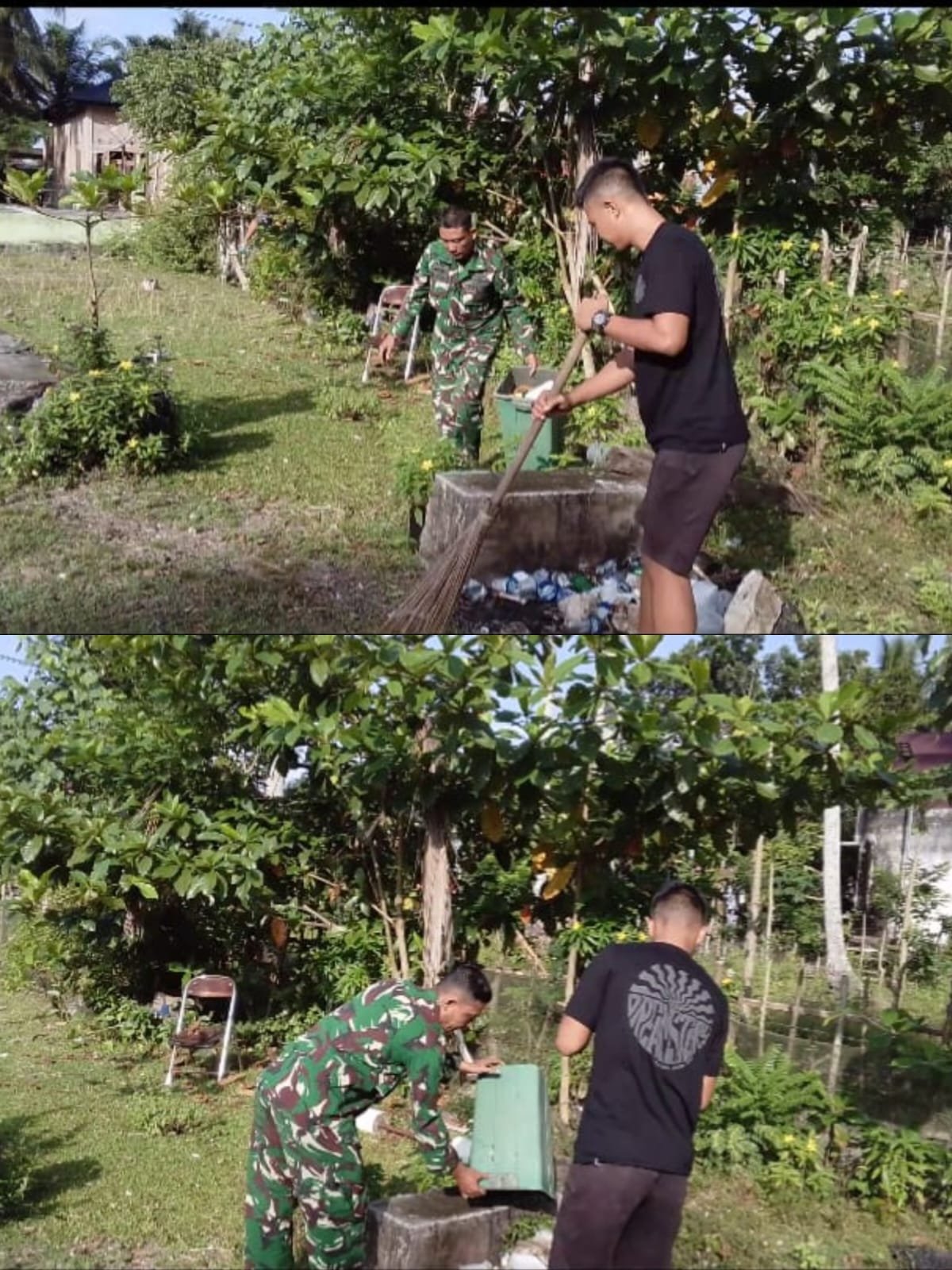 Babinsa Koramil 08/Arongan Lambalek Bersama Warga Gotong Royong Bersihkan Lapangan Voli